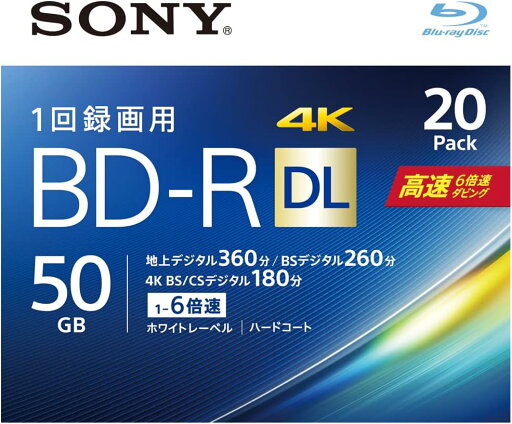 ソニー ブルーレイディスク BD-R DL 50GB (1枚あたり地デジ約6時間) 1回録画用 20枚入り 6倍速ダビング対応 ケース付属 20BNR2VJPS6 ソニー ブルーレイディスク BD-R DL 50GB (1枚あたり地デジ約6時間) 1回録画用 20枚入り 6倍速ダビング対応 ケース付属 20BNR2VJPS6