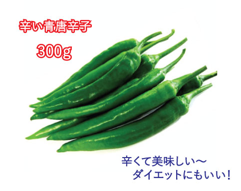 【原材料名】 青唐辛子 【保管方法】 直射日光及び高温多湿の場所を避け、 常温又は冷蔵保管して下さい。 【賞味期限】約3〜7日 【内容量】300g →0〜499円 →500〜999円 → 1000〜1999円辛い料理に絶対欠かせない激辛唐辛子。 カプサイシン成分が他の唐辛子に比べて優れていて、ダイエットにいいです。