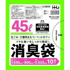 商品説明 メーカー ハウスホールドジャパン株式会社 商品名 消臭袋45L　AS45 品　番 AS45 サイズ 0.025×650×800mm 厚　み 0.025mm 材　質 HDPE 色 緑半透明 冊入り数 10枚入り/冊 箱入り数 10枚...