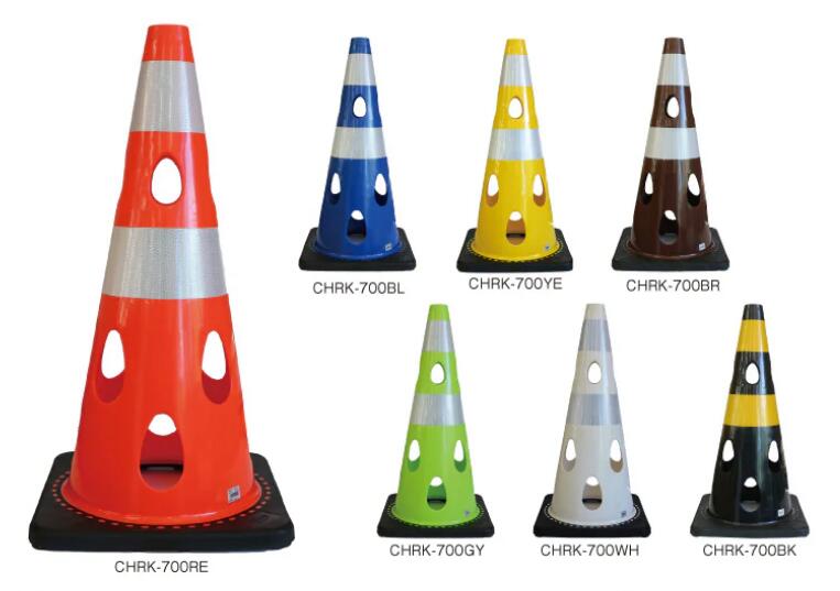穴あきコーン700／450700：[約幅360×高700mm]450：[約幅275mm×高450mm]《カーボーイ正規代理店》[事業者限定] 1個売り三角コーン 災害 テロ対策 中が見える エコ SDGs 風に強い 水に強い 反射 柔軟 大会 イベント 壊れにくい危険地域の対策に