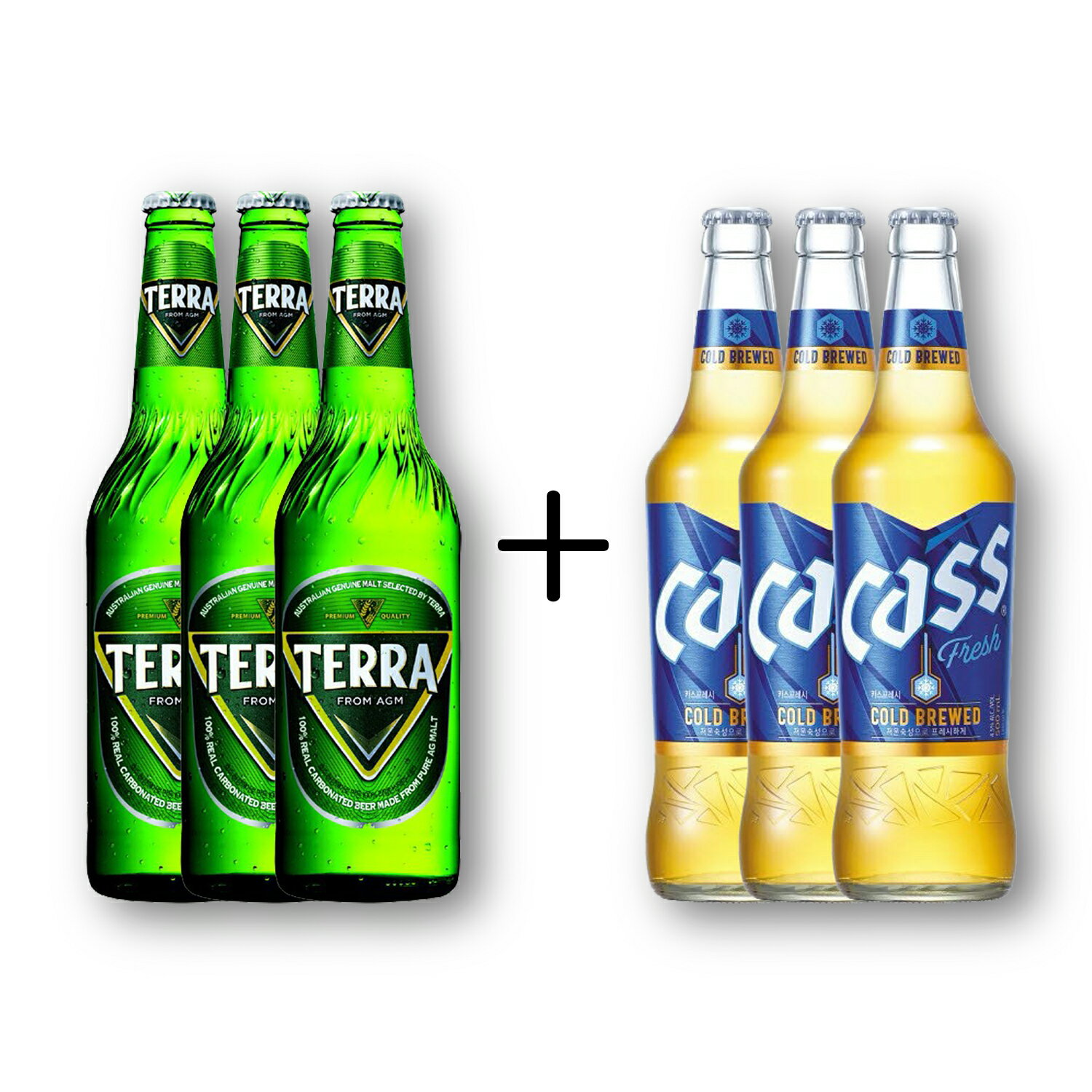 韓国ビール飲み比べセット CASS ビール(瓶) 500ml x 3本 + TERRA ビール(瓶) 500ml x 3本 SET ★ 韓国 No.1 瓶ビール...