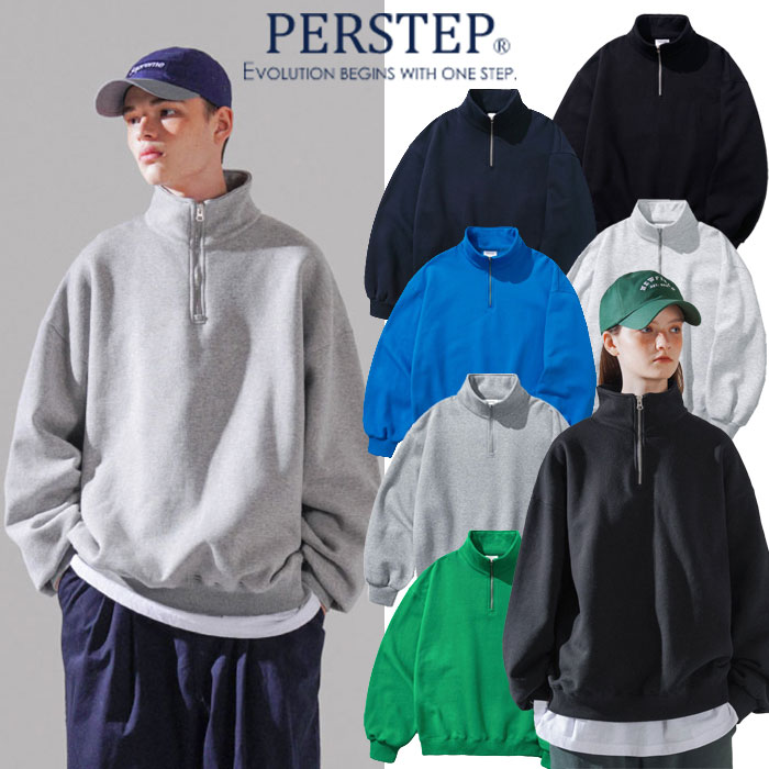 ★150時間限定10％OFF★PERSTEP / Mile Half Neck Sweatshirt BJMT4510 コットン 長袖 裏起毛 トレーナー レディース メンズ カジュアル ストリート 韓国ファッション 韓国ブランド パーステップ 秋 冬 韓国【正規品/送料無料】