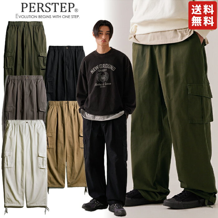 【正規品】PERSTEP カーゴパンツ ゆったり Field Cargo Wide Pants SMLP4579 ☆ パンツ ワイドパンツ オーバーサイズ メンズ レディース ストリート カジュアル 春 夏 秋 冬 人気 韓国ファッション 韓国ブランド パーステップ 【韓国発送/海外通販/関税込/送料無料】