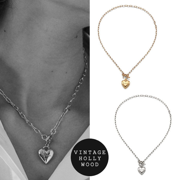 ハートネックレス（レディース） 【正規品】VINTAGE HOLLYWOOD ネックレス ハート チェーン Love Lock Heart Necklace ☆ シンプル レディース メンズ ダンサー着用 大人気 韓国ファッション 春 夏 秋 冬 オールシーズン 韓国 韓国ブランド ヴィンテージハリウッド【韓国発送/海外通販/関税込/送料無料】