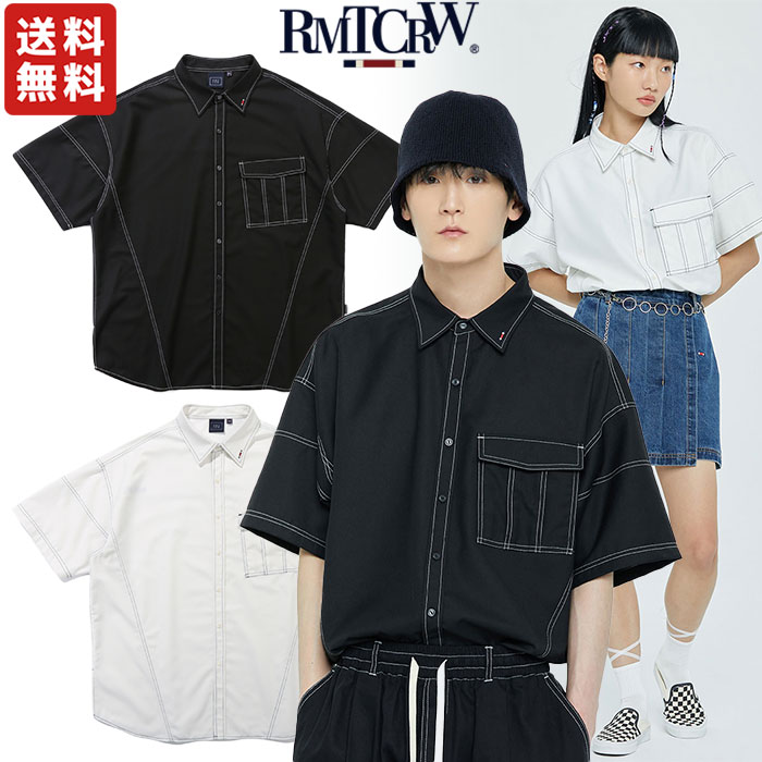 楽天DOOR SEOUL【正規品/送料無料】 ROMANTIC CROWN / FRONT POCKET WORK SHIRT 半袖 シャツ カジュアル ストリート メンズ レディース カップル ゆったり 大きめサイズ オーバーフィット 韓国ブランド 韓国ファッション ロマンティッククラウン【韓国発送/海外通販/関税込】