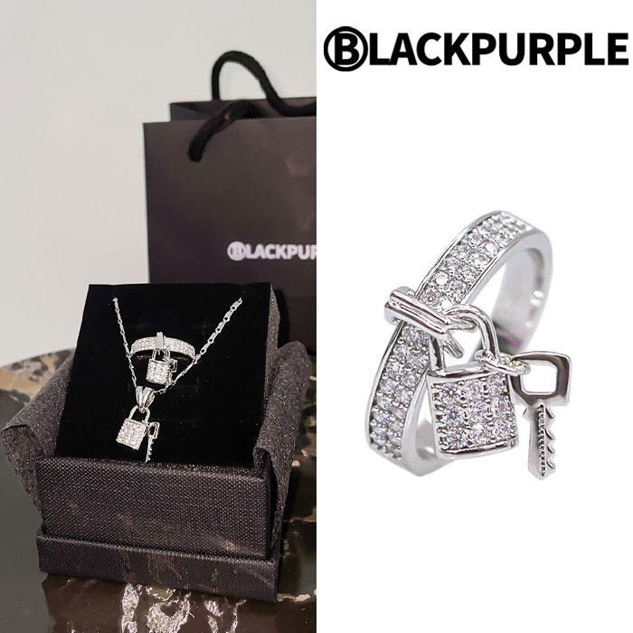 BLACKPURPLE リング 鍵 Asoton Lock & Key Ring ☆ シンプル カジュアル ストリート メンズ レディース K-POPアイドル着用 韓国 大人気 オールシーズン 韓国ファッション 韓国ブランド ブラックパープル