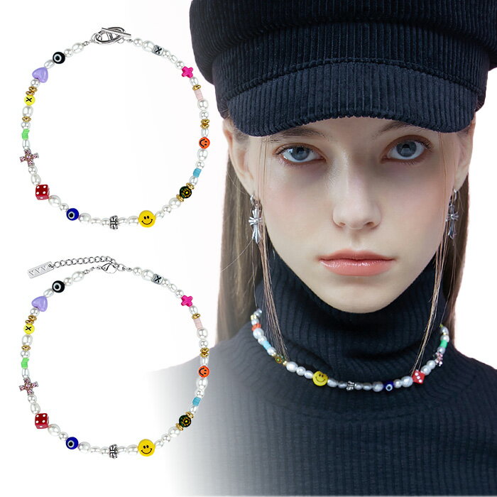 楽天DOOR SEOUL【正規品】 VVV ネックレス アクセサリー MIX PEARL SMILE BEADS NECKLACE ☆ ペンダント トグル チェーン メンズ レディース K-POPアイドル着用 大人気 韓国ファッション 春 夏 秋 冬 オールシーズン 韓国ブランド ブイブイブイ【韓国発送/海外通販/関税込/送料無料】