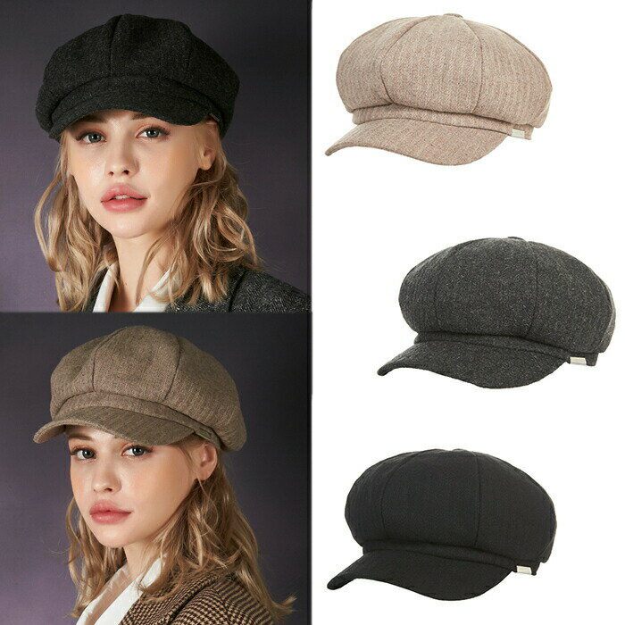 【正規販売店/送料無料】VARZAR / Bold metal tip wool herringbone newsboy cap キャップ 帽子 キャスケット ヘリンボーン ウール レディース メンズ プレゼント 韓国ファッション 韓国ブランド 日本未入荷 バザール 黒 ブラック 【韓国発送/海外通販/関税込】