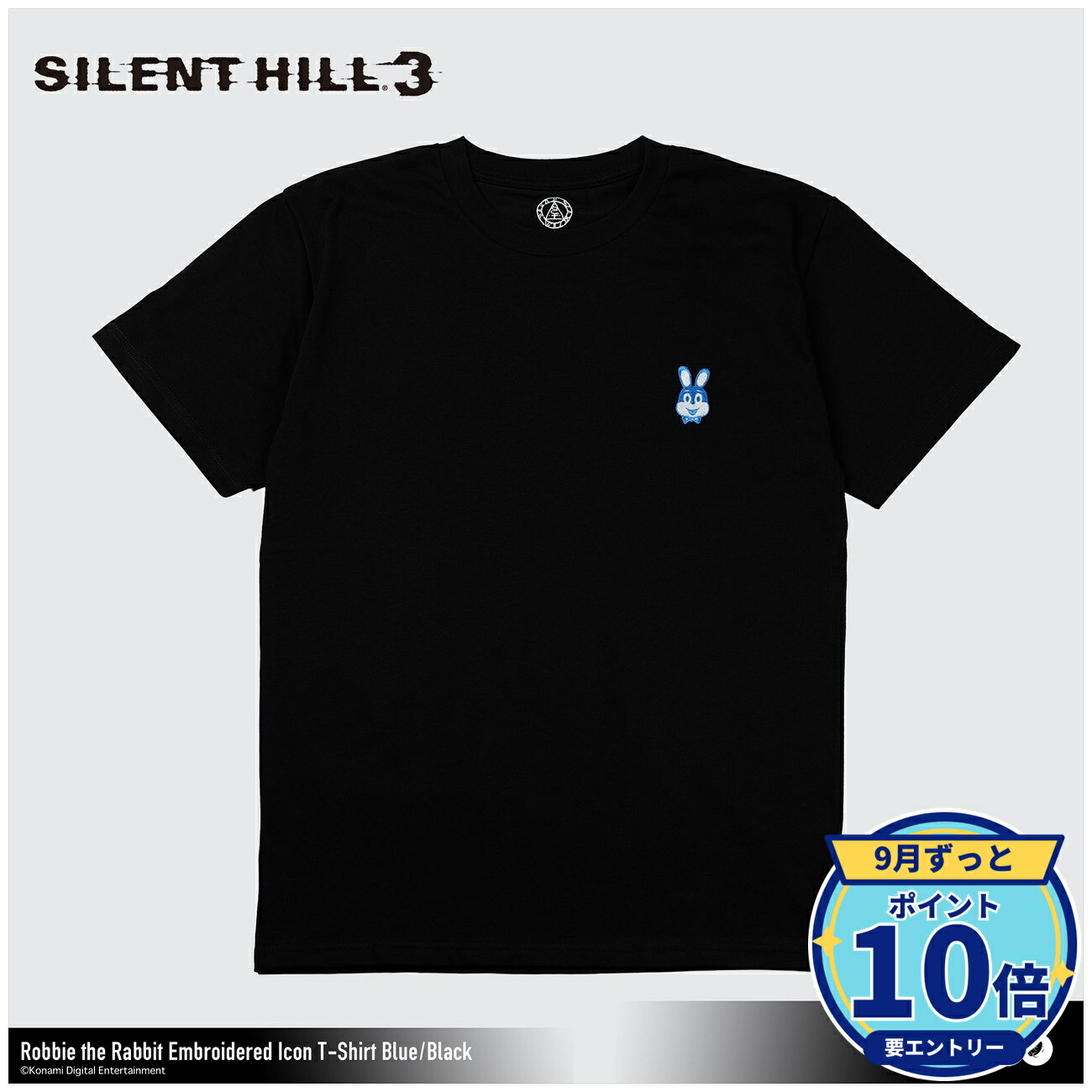 【9/16予約締切】【エントリーでP10倍】【予約】 Gecco SILENT HILL 3/ ロビー・ザ・ラビット 刺繍アイコン Tシャツ(アオ/ブラック)L グッズ 【2026年12月発売予定】