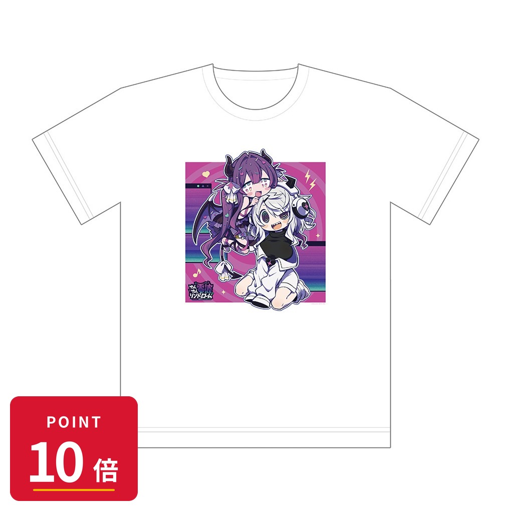 Rakuten - 【エントリーで全品P10倍】【予約】 カーテン魂 ゆんゆん電波シンドローム 描き下ろしTシャツ(Qちゃん&ゆんゆん)Lサイズ グッズ 【2026年9月発売予定】