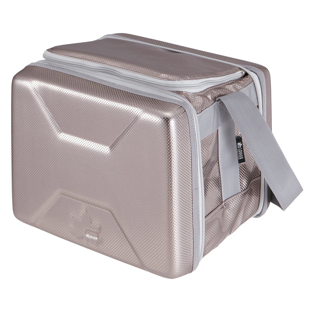 総重量:(約)900g<br> 容 量:(約)12L<br>サイズ:(約)30×24×24cm<br> 内 寸:(約)26×21×22cm<br> 収納サイズ:(約)30.5×11×24.5cm<br>主素材:EVA、PP、PE、PVC、ナイロン<br>●氷点下パックとなら、なんと! アイスクリームを 13時間保存できます<br> ※当社実験データによる<br>●350ml缶が16本もしくはペットボトル500mlが12本と、氷点下パックが入る容量です<br>●保冷力が更に向上したハイパークーラー。更に冷たく冷やします! <br>●氷点下パック専用クーラー! もちろん一般保冷 も使用できます<br>●収納は超薄型コンパクト<br>●外部の衝撃から瓶類を守るシェルプロテクト構造<br>●表面は太陽光を反射するメタルシルバーカラー