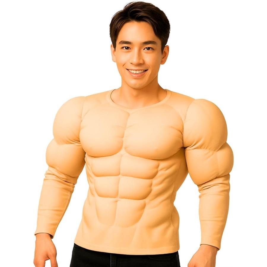 「立体パッドで再現する理想の筋肉美」全体に高密度パッドを配置し、胸筋?腹筋?腕筋をリアルに浮き立たせる本格仕様。筋肉のカットやラインまでこだわり、筋トレマニアもうなる“映える筋肉美”を演出。写真や動画でも立体感が失われず、どんな照明でもインパクト抜群です。「ストレスゼロのストレッチ素材」長時間着ても疲れにくい、伸縮性に優れたポリエステル素材を採用。動きにしなやかにフィットし、舞台パフォーマンスやダンスにも対応。気持ちの良い肌ざわりで、インナーなしでも着用可能。通気性にも配慮され、イベント会場でも快適です。「ワンサイズで安心、ユニセックス対応」体型や性別に縛られないフリーサイズ仕様で、幅広いユーザーが手軽に楽しめる設計。男性はもちろん、ユーモアのある を楽しみたい女性にもおすすめ。肩幅や胴回りのサイズに余裕をもたせており、誰でもマッチョ気分を味わえます。「誰よりも目立てる。イベント映え」 ?余興? パーティなど「目立ちたい」場面に 適。リアルなマッチョボディで笑いと驚きを独り占め。周囲の視線を集めて、記憶に残る存在に。「軽くて運びやす? : (登録番号：第6961907 出願番号：商願2025-017605)