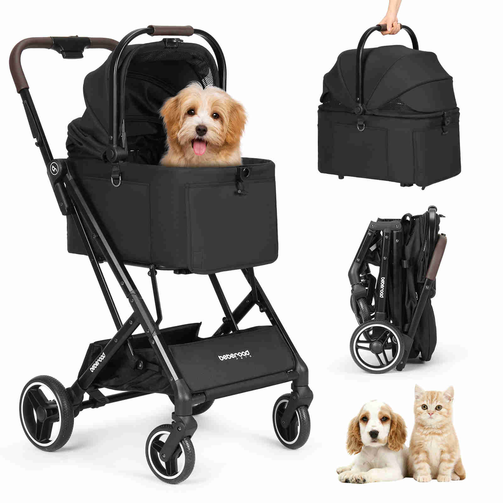 """""""""""""""""商品情報商品説明BEBEROAD PETS X2 ペットカートサイズ:ハーネスタイプ 2点式:推奨最大重量 25 キログラム:商品の重量 7.3 キログラム:商品の寸法 57長さ x 53幅 x 100高さ cmお薦めポイントこの商品についてBEBEROAD PETS&2024年秋冬新作:新登場のX2はオールインワンのペットカートで,ペット キャリーカートは主要部にベビーカー用アルミフレームを使用し、強度と軽さを実現;20KGまでの耐荷重、中小型犬のペットに最適!取り外しいらない&ワンタッチ折り畳み:従来の分離式ペットカートは、お先にキャリー部分を取り外してから収納する必要があり、収納するのは面倒くさいです;そのため、Beberoad Petsは X2 猫用ペットカートを新発売し、キャリーを外す必要がなく、ワンタッチで2秒だけ折り畳みが可能、収納するのは速くて簡単になります。キャリーと一体に折りたたむだけでなく、従来の分離式折りたたみも可能!さまざまなニーズに対応できます。耐久性&通気性に優れたデザイン:耐久性が高いアルミニウム合金フレーム、引っ掻いても破れにくいメッシュ素材。キャリーは高品質の高弾性防水カチオンフロックで作られ、耐摩耗性と通気性があり、長時間日光にさらされても色落ちしないだけでなく、通気性も良く、虫の侵入を防ぎます;ペットとのお出かけがますます楽しくなります。安定性抜群:車輪制振装置があり、走行時には衝撃防止できるので、休憩や坂道で分離型ペットカートを止める際も安心です;前輪が360°回転でき、小回りがきくので、方向転換が簡単になります;後輪に連動式ブレーキが付いて、信号を待つ時や買い物する時などちょっと止まる必要がある場合、足で下に押せば、坂道も安心、簡単にペットカートを停止させます;様々な路面に楽々対応できます。安全性・製品仕様:Beberoad Petsペットカートのキャリーコット内部は飛び出し防止リード2本付属しているので、ペットが急に飛び出していく心配もなく、安全性が高いです;製品重量7.3kg、耐荷重20 kgです。本体寸法:57x52x104cm。キャリー寸法:47x30x20cm。下段の収納キャリー寸法:36x56x53m。。商品名BEBEROAD PETS X2 ペットカート寸法商品の寸法 57長さ x 53幅 x 100高さ cm-生産国中国製xモニター発色の具合により色合いが異なる場合がございます。xサイズは平置き手採寸サイズとなりますので測り方により誤差が出る場合がございます。1~2cm前後の誤差が生じている場合がございます,ご了承ください。関連キーワードBEBEROAD PETS X2 ペットカート 猫 カート小型犬 バギー 折りたたみ 4輪 前輪360°回転 犬用バギー 犬用ベビーカー 多頭用 小型犬 中型犬 ペット キャリーカート いぬ用カートワンタッチ 折りたたみ 後輪ブレーキ付 多機能 散歩 外出便利 耐荷重20kgBEBEROAD PETS X2 ペッ 犬用品 キャリーバッグ カート 折りたたみキャリー 新作 ベージュ ブラック