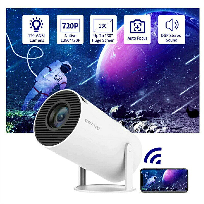 Septa Storeのプロジェクター HY300 PRO 4K Android 11 デュアル Wifi6 260ANSI Allwinner H713 BT5.0 1080P 屋外プロジ ホームシネマ 1280*720P｜アングル3