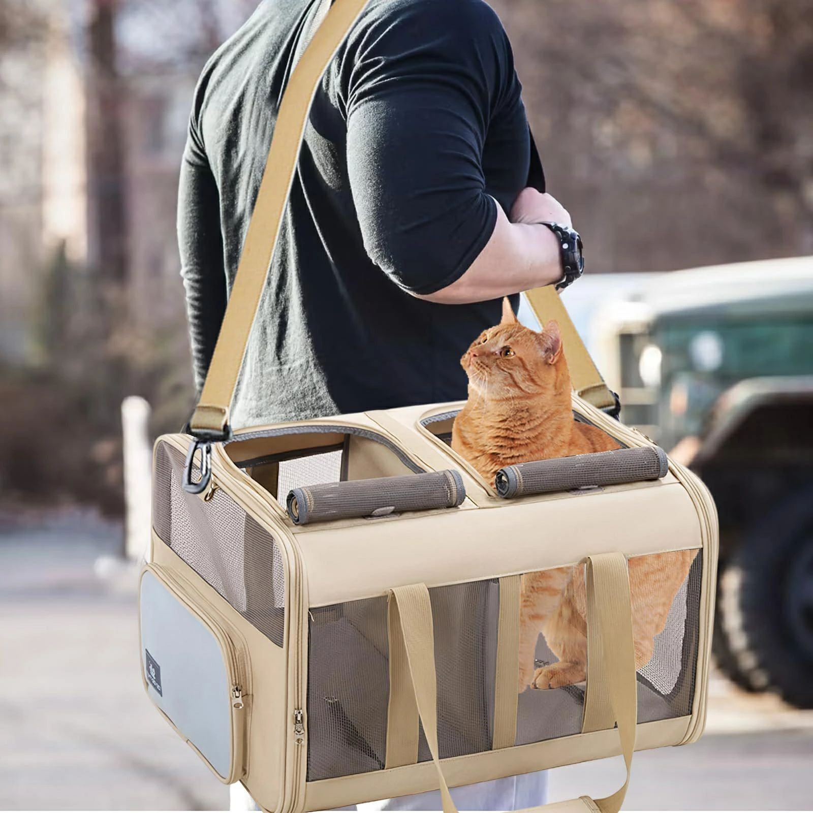 猫 キャリーバッグ 2匹用 折りたたみ式 ペットキャリーバッグ 2way ペットキャリー...