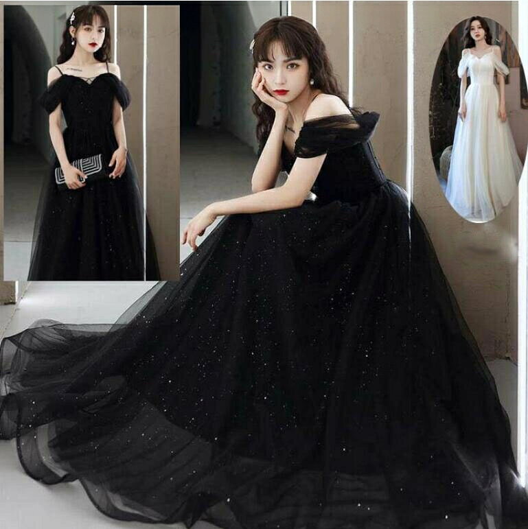 2色 ブラック ホワイト オフショルダー キャミソールドレス 小さいサイズ レディースドレス ロングドレス 結婚式 キャミソールワンピース 成人式 演奏会 スパン XS-2XL 編み上げ 司会