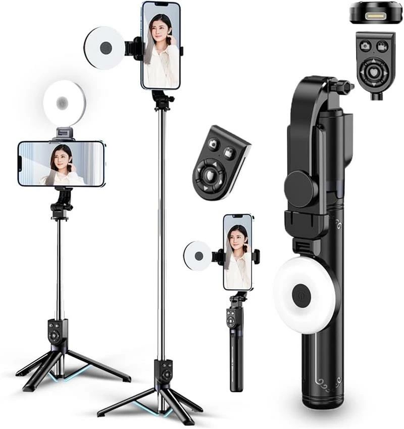 【LEDライト付じどり棒】超大型のLEDライトにより、写真やビデオを撮影するときにプロの照明エンジニアが光を調整しているように見えます。充電式4段階LED付き。シーンに合わせて4色の調光ができます。ライトにより美肌効果が生まれるため、自撮りはもちろんライブ、ビデオ撮影でより美しく撮影ができます。【9段階伸縮・充電式リモコン】セルフィースティック部分がアルミ製の9段伸縮で、最長140cmまで簡単に伸び、折り畳んだサイズはわずか23cmで、収納時の細さは スパイスボトルとほぼ同じ。リモコンバッテリーはUSB Type C充電式で、従来の電池式より耐久性が高い、とても便利です。【三脚/一脚兼用】三脚と一脚を自由変換、自撮りも大人数の集合写真も撮りやすく、生放送やビデオ通話の時両手を解放でき気楽にお話できます。三脚の先に滑り止めゴムのおかげで、ロッドを伸ばした時にグラつきなく、しっかり地面に固定されるので安定感が抜群です。使わないとき一脚に収まり、収納しやすいです。ぐらつきやぼやけに心配することなく、撮影されたすべての写真とビデオが鮮明に安定していることを確保いたします。【7つのボタンを備えた自撮り棒】2024 アップグレードされた自撮り棒で、写真やビデオを撮ったり、短いビデオを見たり、一時停止したり、リモコンで上下左右にページをめくったりできる。普通の自撮り棒ができることをもっとうまくできるし、彼らにはない機能がある。比較のために私を買い戻すことができる。【0遅延で写真を撮れる】自撮り棒の無線リモコンは最先端ブルートゥース5.2技術を採用、通信範囲や伝送速度が大幅にアップするため、境に左右されない優れた接続安定性を実現していて、ワンタップですぐに撮れる、遅延、途切れがありません。10m遠隔撮影が対応、家族写真、一人旅など素晴らしい全身写真が実現できます。リモコンとブルートゥースの繋がりの手順は簡単で、使用可能なデバイスから"VIPsy"を選択し、接続可能です。【幅広い交換性・360°自由調節】幅6.5cm~9cmまで Android& Iphoneのスマホに対応さます。友達や家族とシェアしたり、今後の機種変更でも安心してお使い頂けます。固定ホルダーには傷・落下防止ゴム付きなので、しっかりスマホを固定出来ます。ボール雲台は360度の回転ができ自由に角度を変えれます。更新モデル 自撮り棒 スマホスタンド スマートフォン タブレット 続々入荷中 ブラック ホワイト ピンク