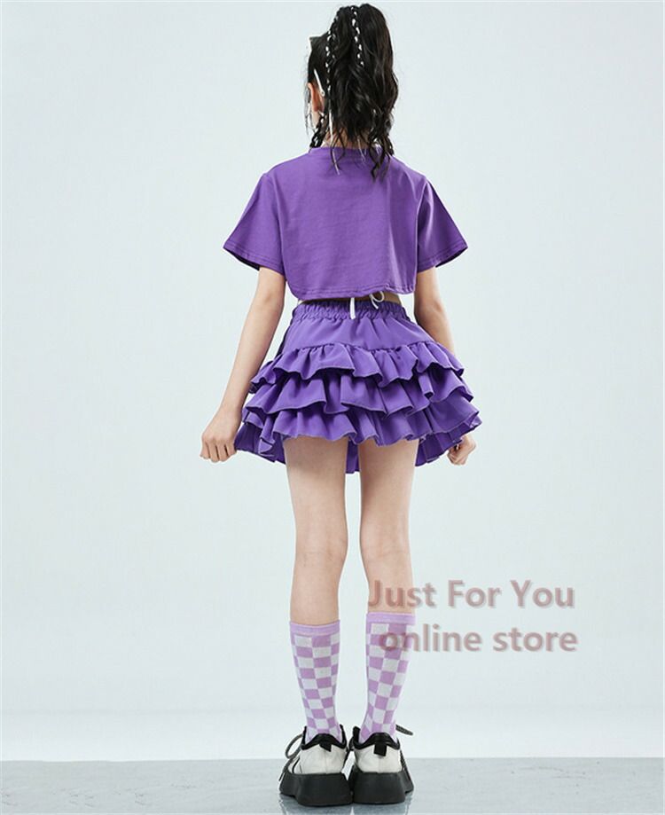 紫 ドラムショー 公演服 キッズダンス衣装 セットアップ 子供服 ヒップホップ 2点 ...