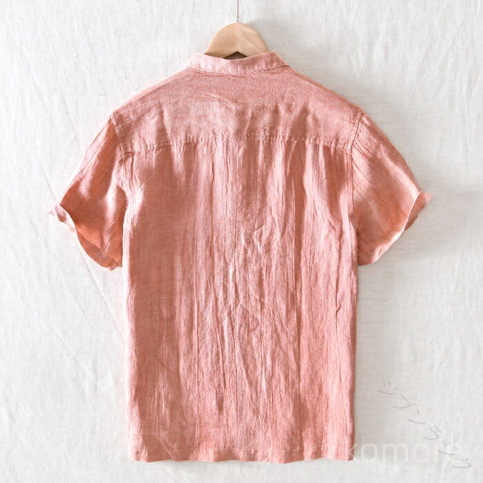 Septa Storeのポロシャツ メンズ 半袖 夏物 シンプル 無地 トップス 綿麻 リネン shirt Polo カジュアル ゆったり 風 新品 通気性 快適 おしゃれ 軽量 涼しい｜アングル2