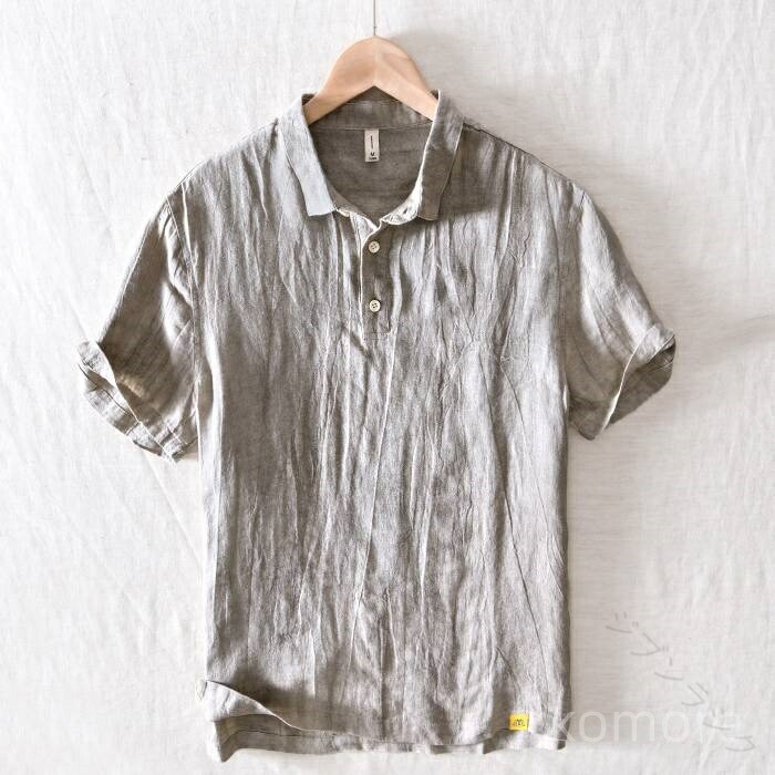 Septa Storeのポロシャツ メンズ 半袖 夏物 シンプル 無地 トップス 綿麻 リネン shirt Polo カジュアル ゆったり 風 新品 通気性 快適 おしゃれ 軽量 涼しい｜アングル3