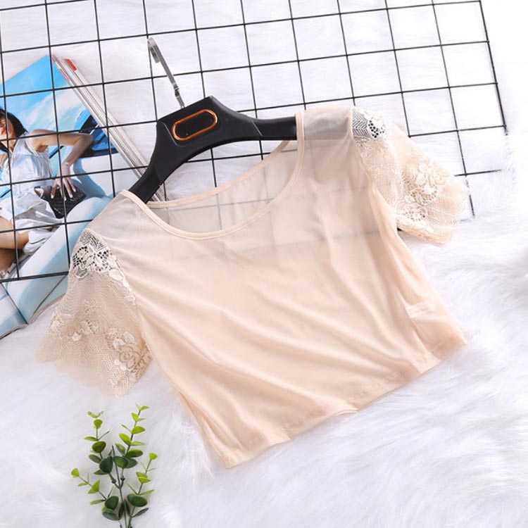 トップス 半袖 付け袖 レース 二の腕 隠し フリル袖 レイヤード 重ね着 Tシャツ 薄...