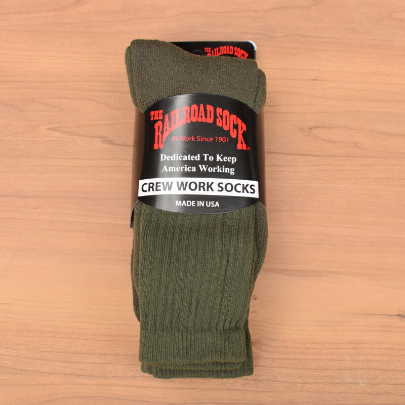 RAILROAD SOCK(レイルロードソックス) 【MADE IN U.S.A】 3P CREW SOCKS (アメリカ製 3パック クルーソックス) OLIVE