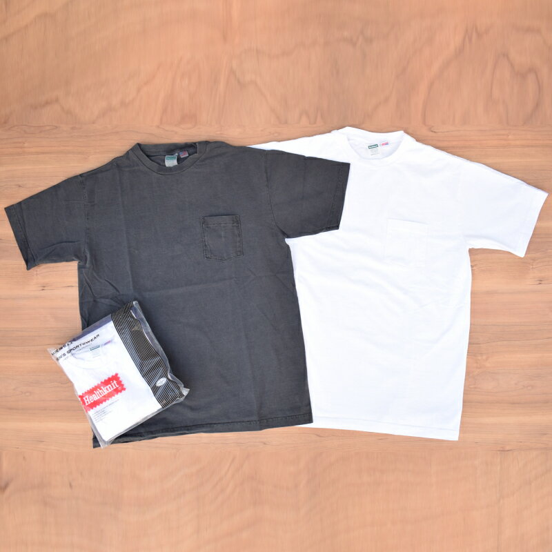 Rakuten - HEALTH KNIT(ヘルスニット)【MADE IN U.S.A.】 2 PACK CREW NECK POCKET T-SHIRTS(アメリカ製 2パック クルーネックポケットTシャツ) WHITE/FADE BLACK