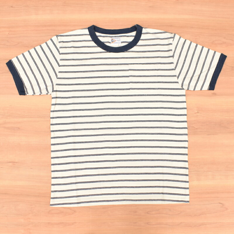 Rakuten - FELCO (フェルコ) S/S CREW POCKET T-SHIRTS VINTAGE STRIPE (半袖 クルーネック ポケットTシャツ ヴィンテージストライプ) NATURAL/NAVY