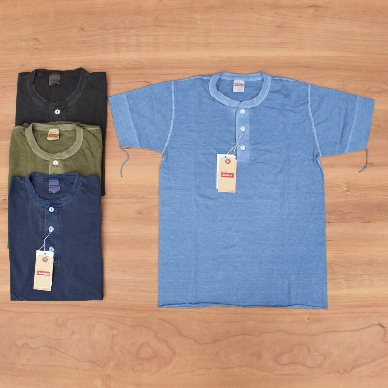 Rakuten - HEALTH KNIT(ヘルスニット)HENLEY NECK S/S PIGMENT DYE T-SHIRTS(半袖ヘンリーネックピグメント染めTシャツ)