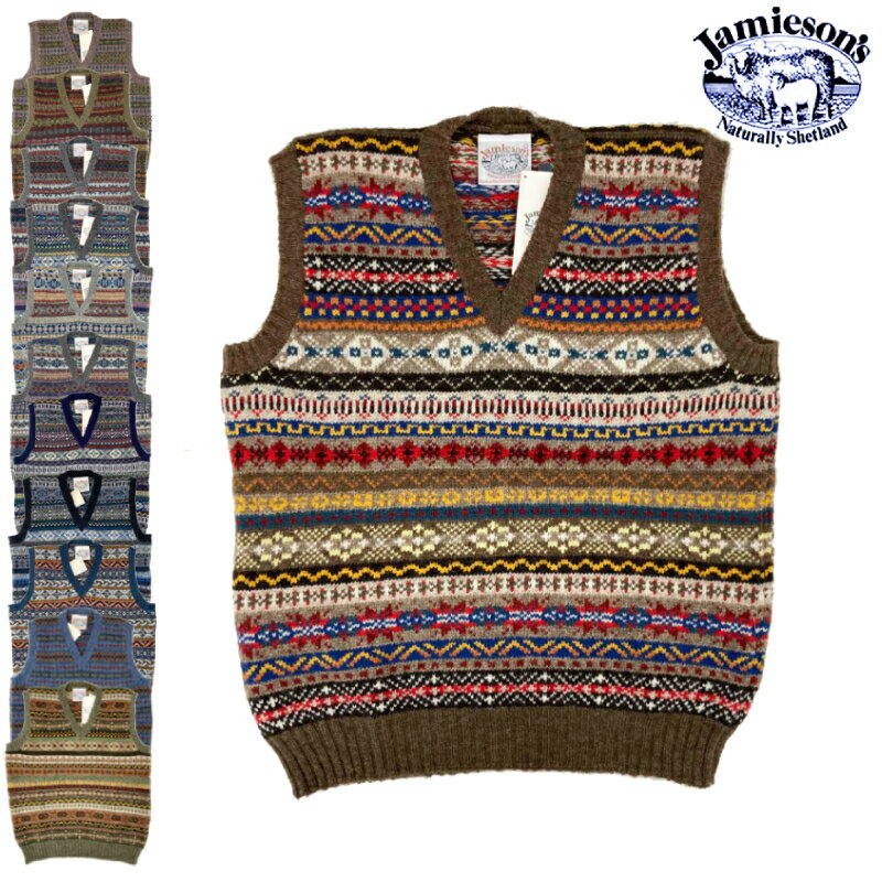 JAMIESON 039 S(ジャミーソンズ)【MADE IN ENGLAND】 FAIR ISLE SWEATER V-NECK VEST(イギリス製 フェアアイルニット Vネック ベスト)