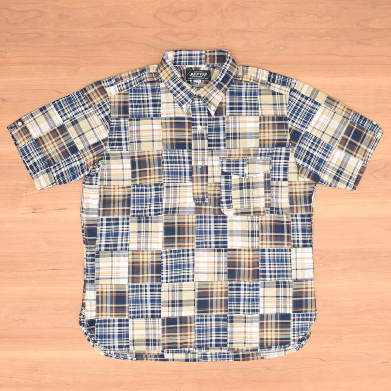 Rakuten - SEPTIS ORIGINAL(セプティズオリジナル) IVY PULLOVER SHIRTS(半袖ボタンダウンアイビープルオーバーシャツ) MADRAS PATCHWORK / MADRAS SHIRTS(マドラスパッチワークシャツ) 26SS NAVY/BEIGE