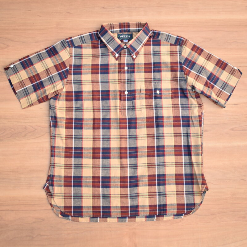Rakuten - SEPTIS ORIGINAL(セプティズオリジナル) IVY PULLOVER SHIRTS(半袖ボタンダウンアイビープルオーバーシャツ) MADRAS CHECK / MADRAS SHIRTS(マドラスシャツ) 26SS BEIGE/NAVY/RED