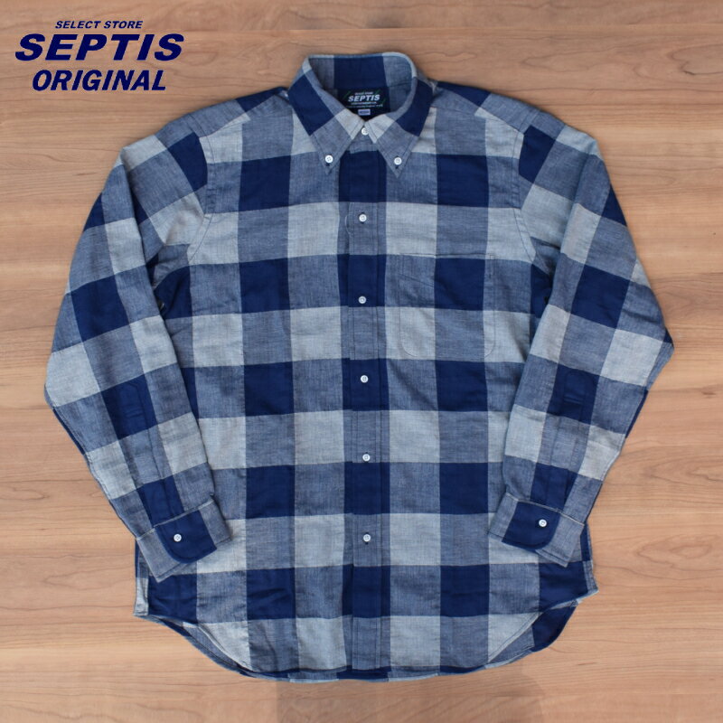 SEPTIS ORIGINAL(セプティズオリジナル) L/S B.D SHIRTS (長袖ボタンダウンシャツ) AUTHENTIC FIT(オーセンティックフィット) GREY/NAVY BLOCKCHECK VIYELLA(ブロックチェック ヴィエラ生地)