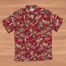 TWO PALMS(ツー パームス) 【MADE IN HAWAI】RAYON ALOHA SHIRTS(ハワイ製 レーヨン アロハシャツ) "PARADISE OF PACIFIC" BURGUNDY