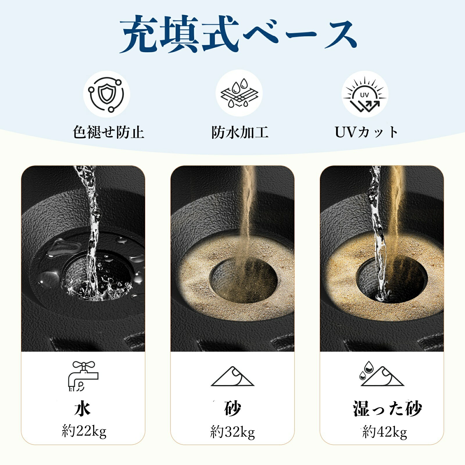 【新品お試し価格＆レビュー特典付き】パラソルベース 注水式 砂入れ 3.8〜5.3cm対...