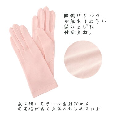 おやすみ用肌側シルクうるおい手袋(就寝用 シルク ハンドケア 寝るときうるおい 保湿 温かい 日本製 送料無料)