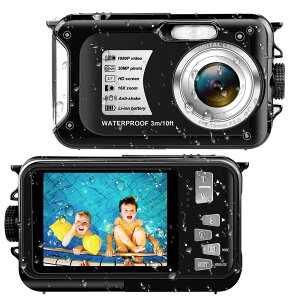 デジカメ防水 防水カメラ フルHD 1080P 30.0MP 2.7インチスクリーン 16倍デジタルズーム 水下3m防水 最大128GBのマイクロSDカード対応 日本語取扱説明書付き 子供や初心者など最適ギフト 誕生日プレゼント（ブラック）父の日