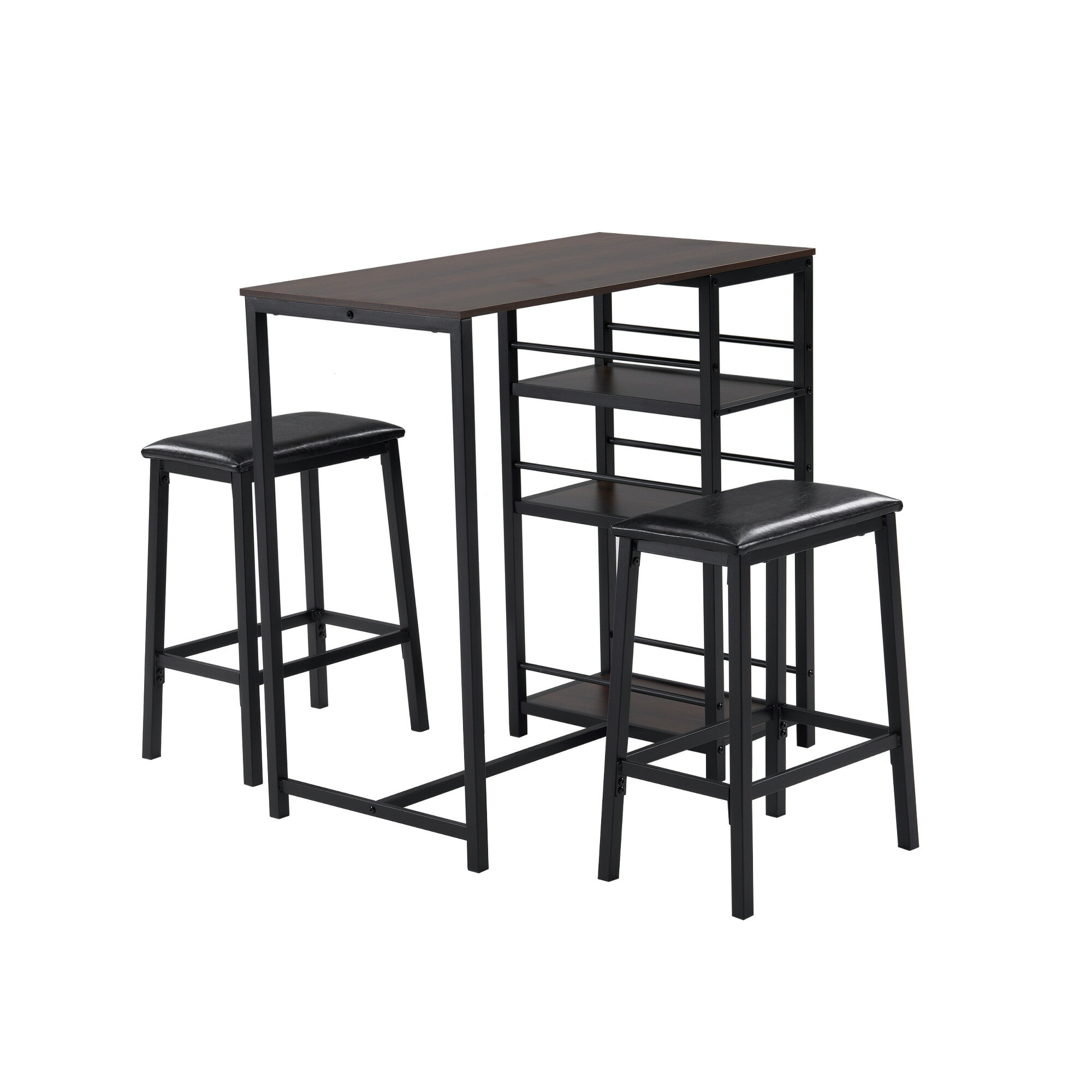 【ブラウン】カウンター3点セット ダイニング3点セット カウンターテーブル 2人用 2人掛け 無垢材 ダイ..