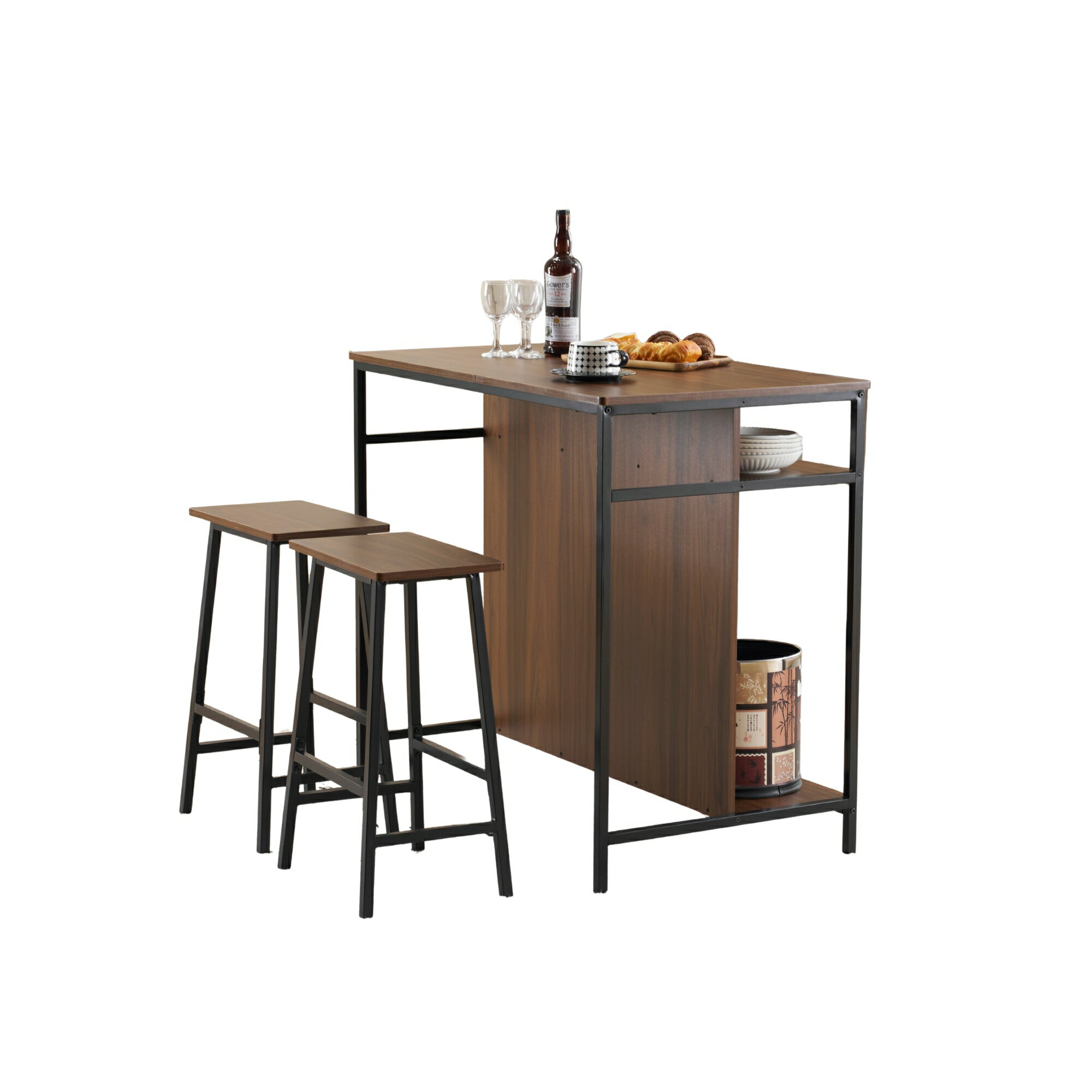 【ブラウン】新発売カウンターテーブル スツール 3点セット ハイテーブル 木製 カウンター 2脚 バーカウンター バーテーブル カフェ チ