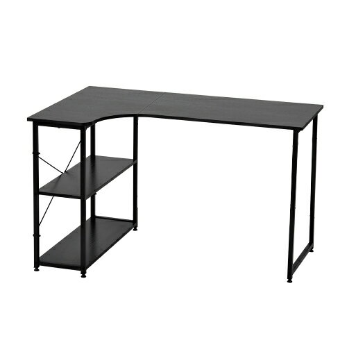 【ブラック】パソコンデスク L字　120cm　2段ラック付 デスク木製 ミシン台 書斎机 勉強机