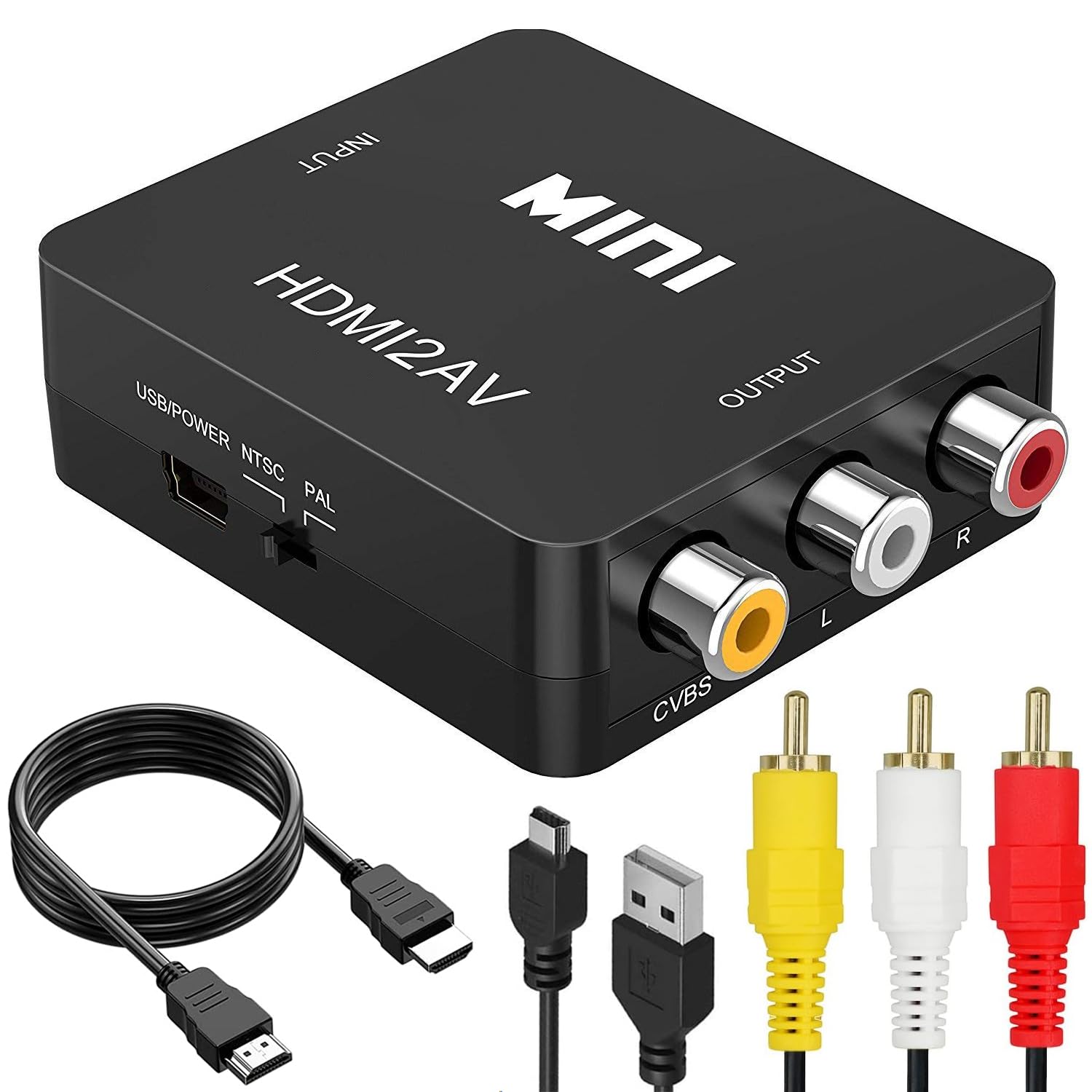 【送料無料】 HDMI RCA 変換ケーブル HDMI to AV変換コンバーター HDMI からアナログ/コンポジット/3色端子 変換アダプター 1080P hdmi ケーブル 1M+RCA ケーブル 1.2M+USBケーブル×1.0M付き ブラック