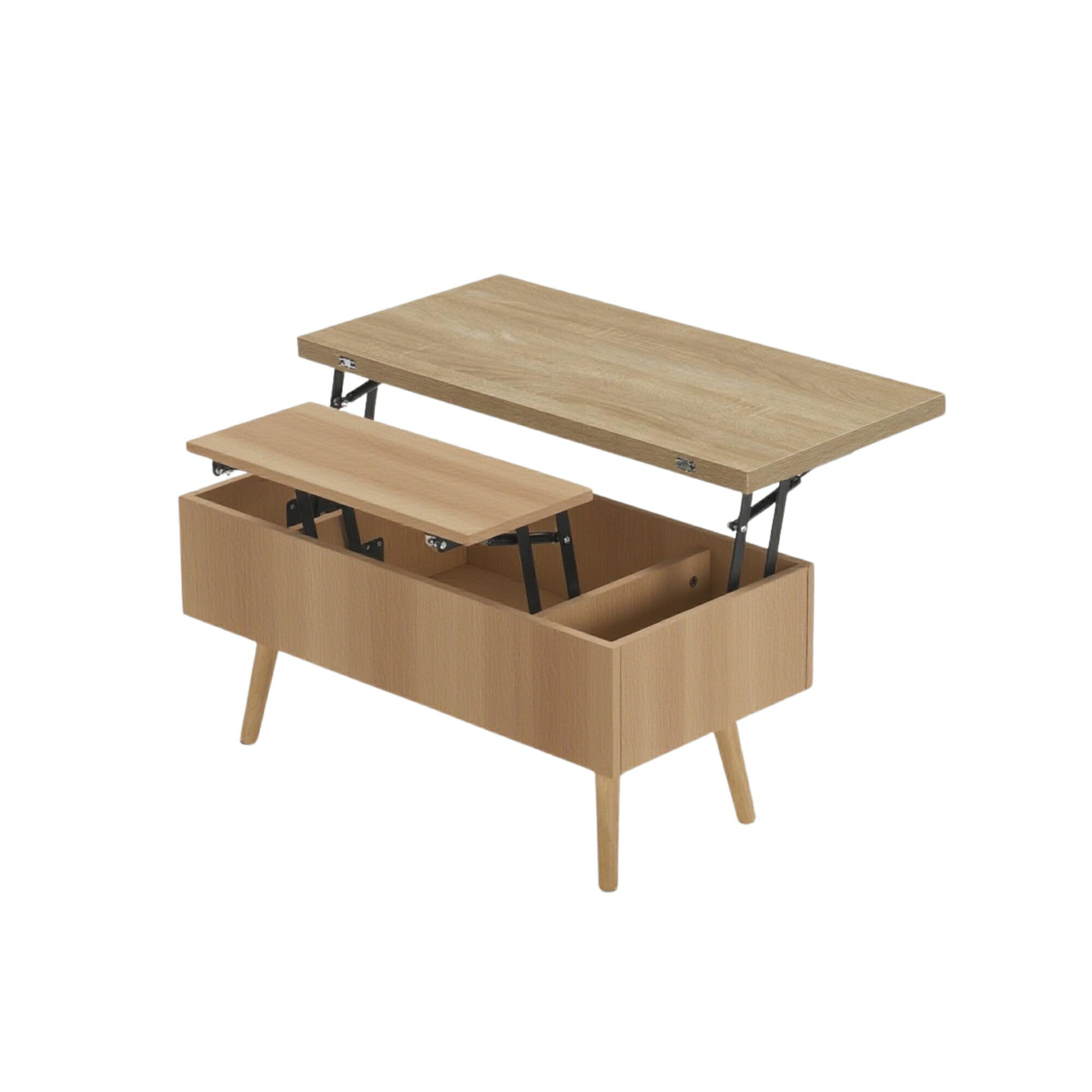 ナチュラル　テーブル 油圧昇降式テーブル 昇降テーブル ダイニングテーブル 収納機能 ローテーブル セ..