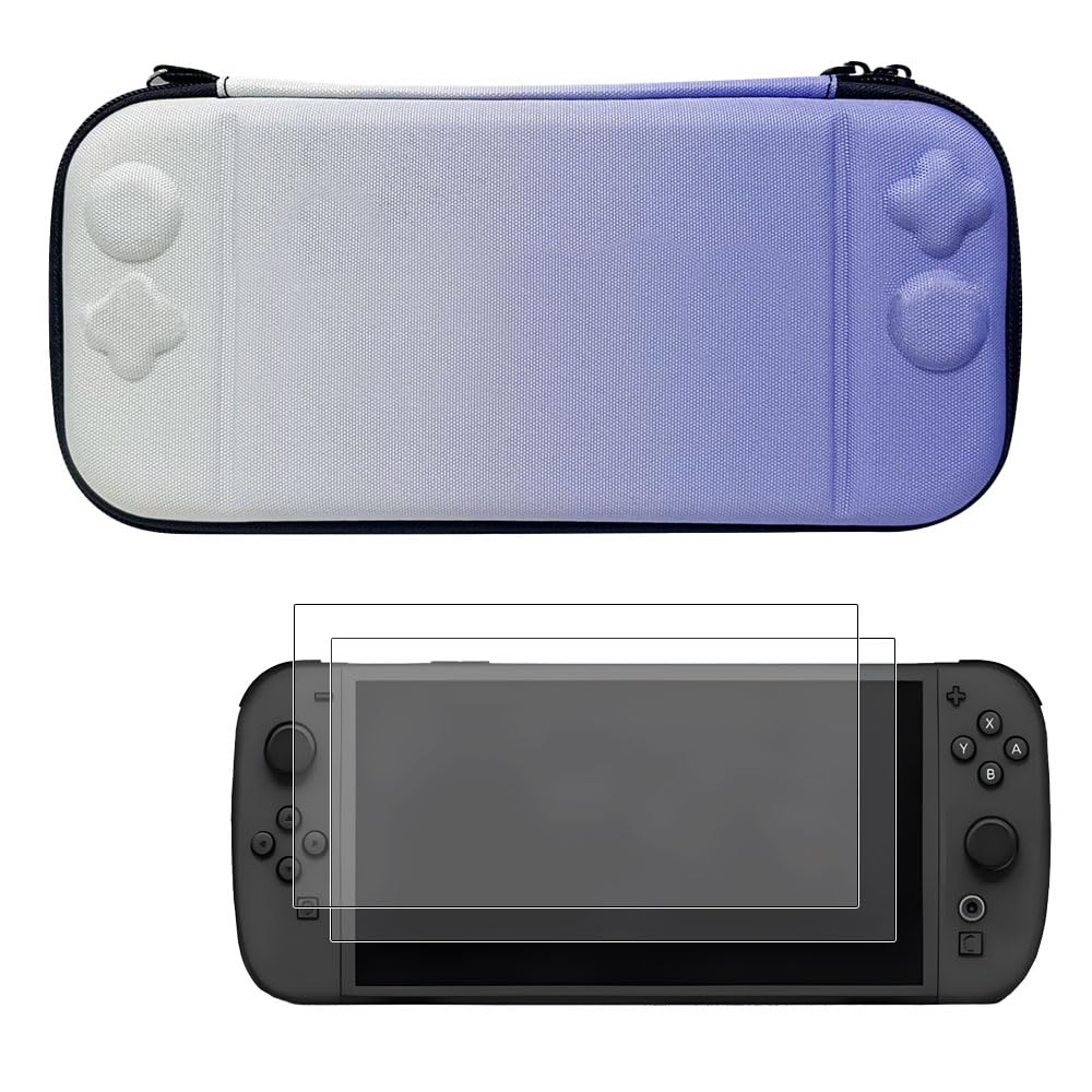 【送料無料】Ninten-do Switch 2 (2025) ケース+ 2枚ガラス強化保護フィルム Ninten-do Switch 2 カバー ニンテンドースイッチライト EVA 収納バッグ 防塵 防水 耐衝撃 小物収納 軽量 持ち運び便利 全面保護カバー(Ninten-do Switch 2 紫と白のグラデーション)