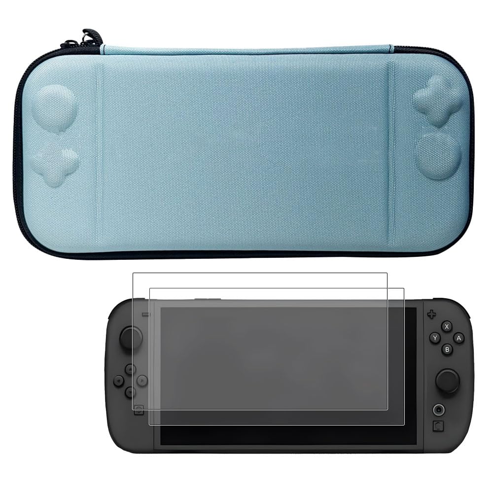 【送料無料】Ninten-do Switch2 (2025) ケース+ 2枚ガラス強化保護フィルム Ninten-do Switch 2 カバー ニンテンドースイッチライト EVA 収納バッグ 防塵 防水 耐衝撃 小物収納 軽量 持ち運び便利 全面保護カバー(Ninten-do Switch 2 水色のグラデーション)