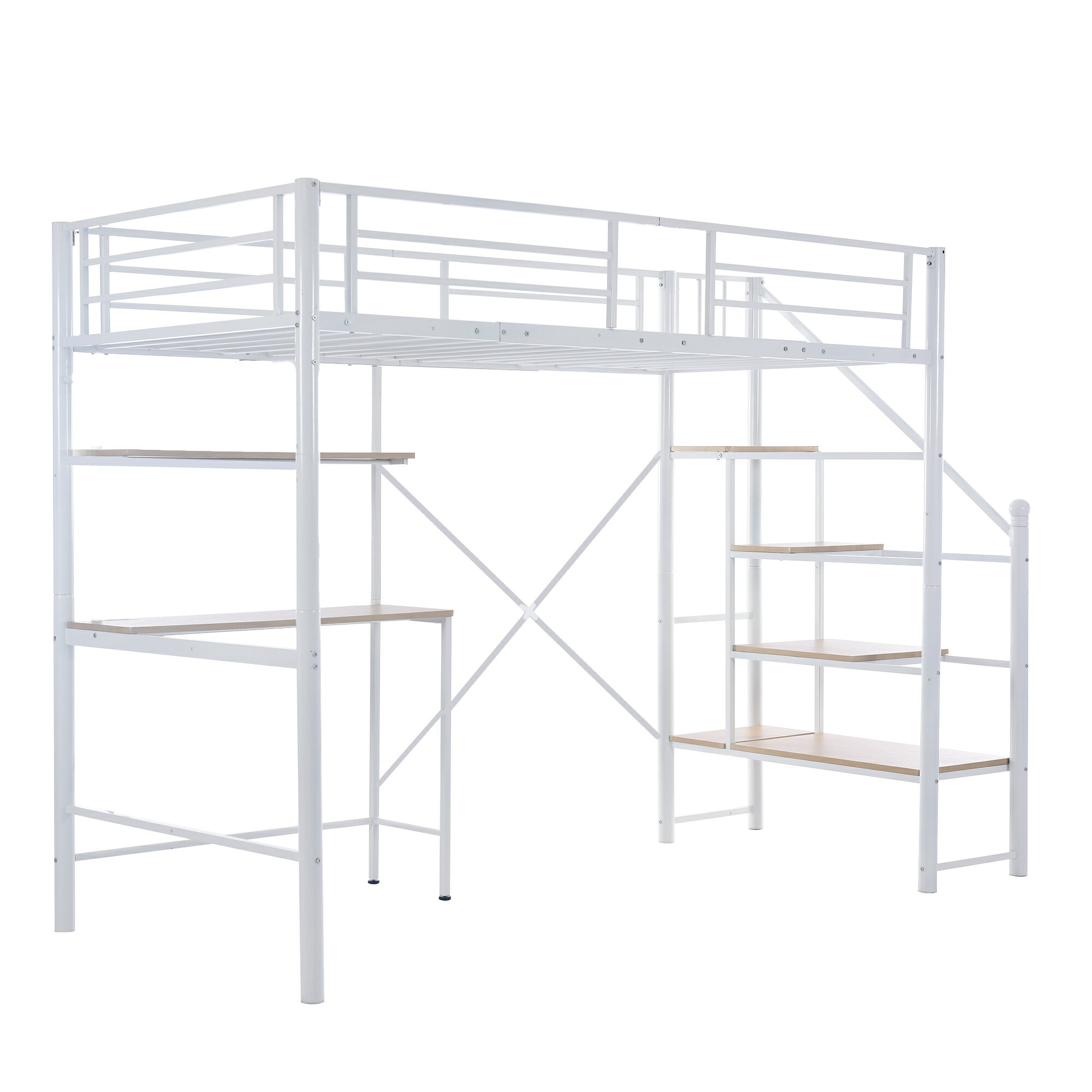 ロフトベッド シングル 階段付き パイプベッド デスク付き 北欧風 コンセント付き 収納 子供ベッド 耐震 ベッド パイプ 金属 昇降らくらく 高さ170cm 耐荷重150kg