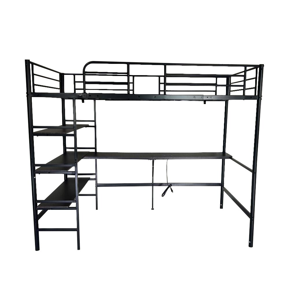 ロフトベッド シングル パイプベッド 収納棚 デスク付き 北欧風 コンセント付き 収納 子供ベッド 耐震 ..