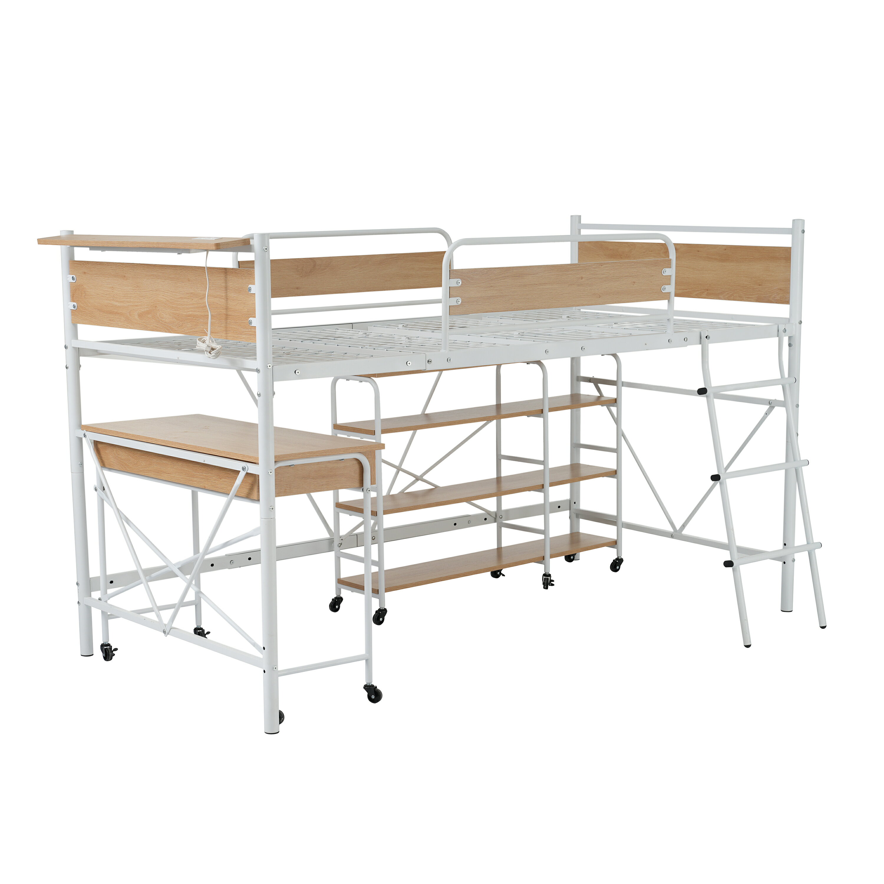 システムベッド ベッド+デスク+ラック3点セット ロフトベッド パイプベッド シングル 耐荷重150kg ロー..