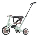 子供用三輪車 4in1 (ミント×ブラウン) 自転車 オリジナル 押し棒付き 安全バー付き キックボード