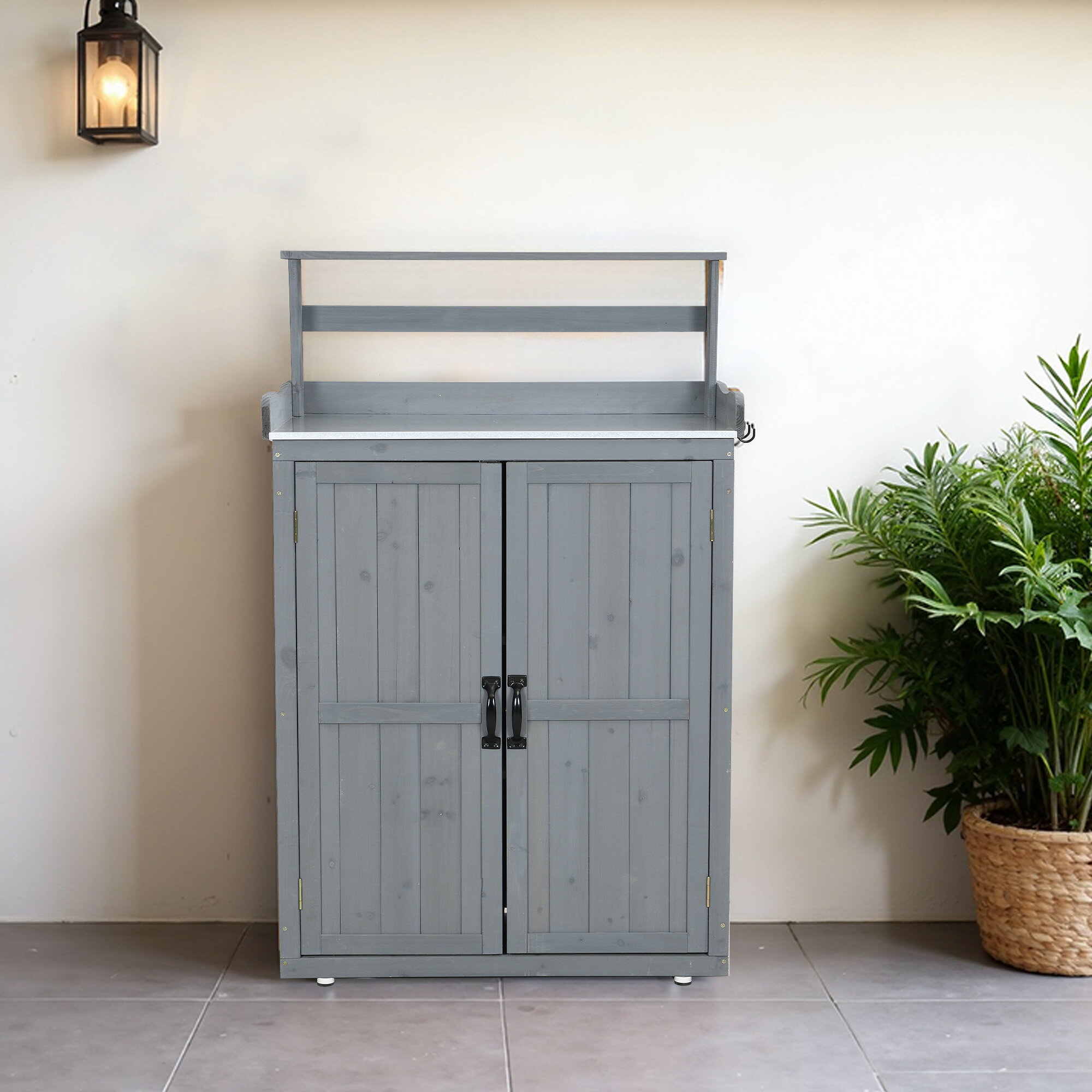 Rakuten - 物置き 木製 収納庫 観音扉 ガーデニング用品 小屋 戸外収納庫 大型 屋外物置 棚 大型 ドア ベランダ 物置き 屋外収納 ガーデニング ウ