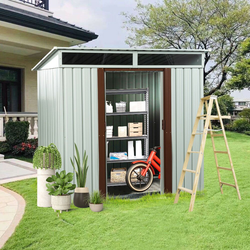 Rakuten - 物置 屋外 戸外収納庫 スチール 幅195*奥行き150*高180 引き戸両開きタイプ 換気口付き 防さび ベランダ 防水 ガーデニング 庭